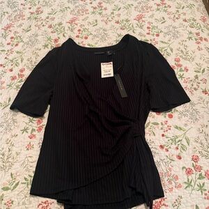 Tahari Black Pinstripe Short Sleeve Blouse
